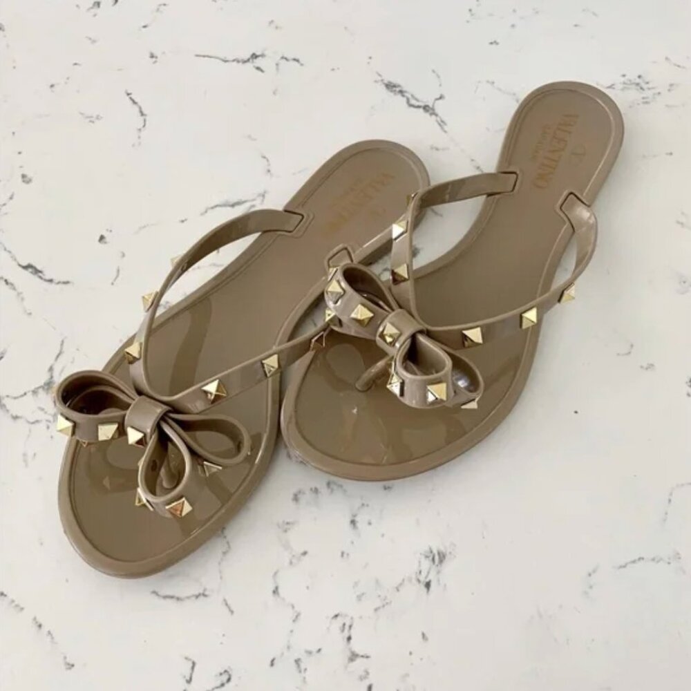 Valentino Tan Sandals with Gold Accents